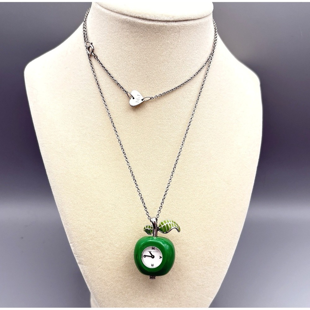 Marc Jacobs Pendant Watch Necklace Green Apple Bauble Statement